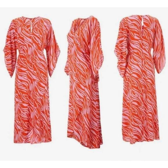 Cabi Saunter Kimono Maxi Dress‎ Sz S High Low Zebra Orange Purple 5795 Faux Wrap - Picture 2 of 16